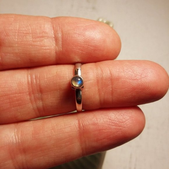 TINY Labradorite Ring | Gorgeous Sterling Setting | Stackable - Picture 2 of 7
